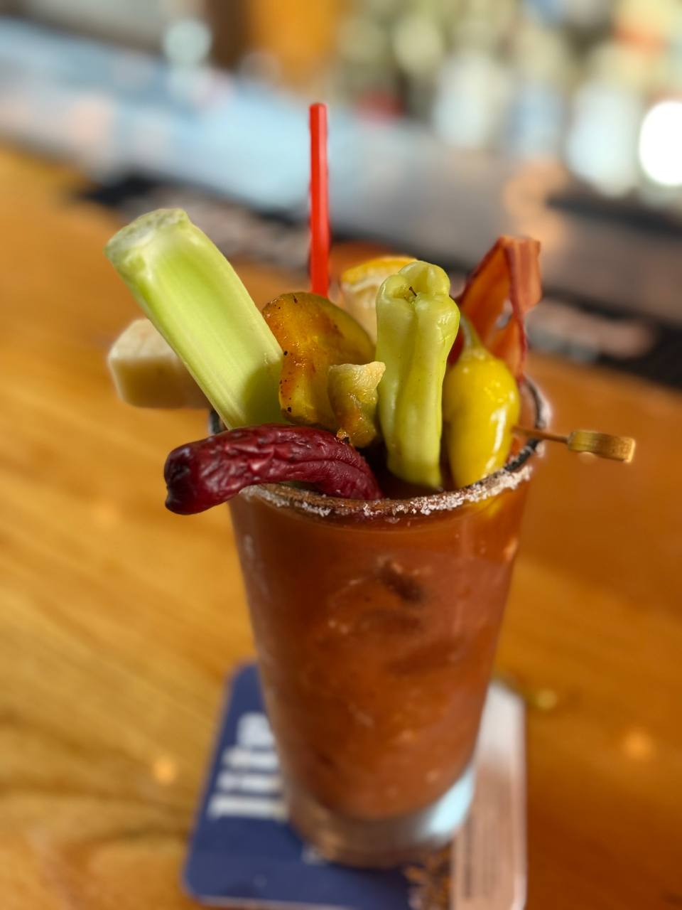 A loaded Bloody Mary served at The Hermosa Saloon